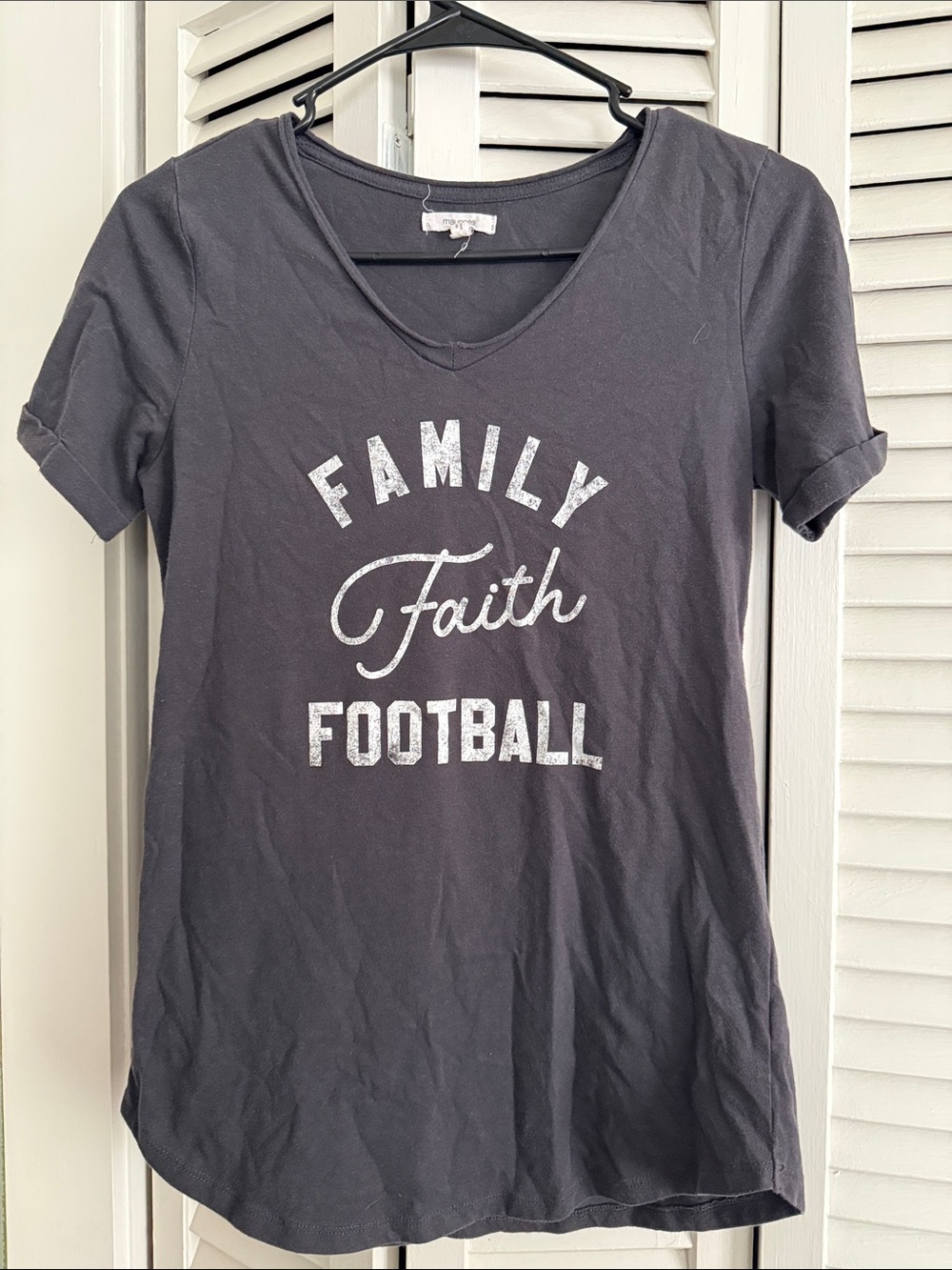 Maurices Charcoal Gray Family Faith Football V-Neck Tee